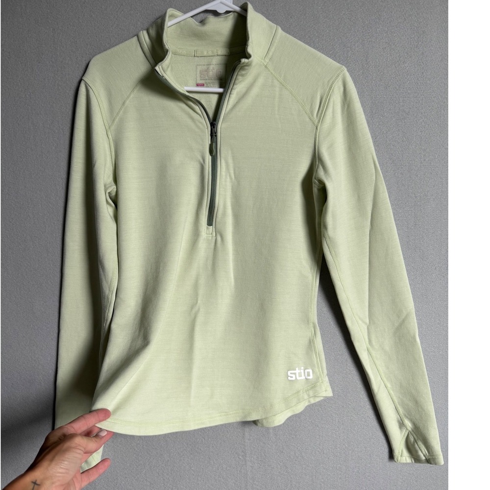 Stio Basis Half Zip Pullover Womens M Green Merino Wool Blend Active Top Outdoor